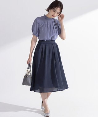 組曲 ライトデシンフリル襟 ブラウス ブルーストライプ系1