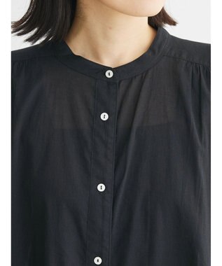 Green Parks インド綿　パイピングバンドカラーシャツチュニック Black