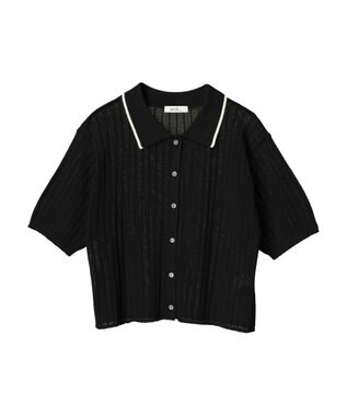 earth music&ecology ラインポロニットカーディガン Black