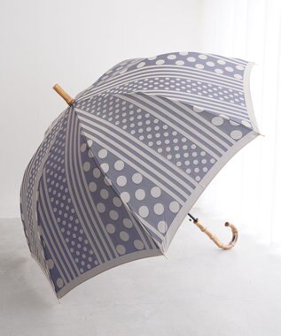 槇田商店 Kirie ドットとストライプ アッシュブルー 長傘 紺