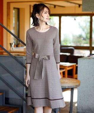 Tiaclasse L 【洗える】リップル編みニットワンピース モカ×ブラウン