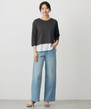 J.PRESS LADIES 【洗える】BASIC STRETCH DENIM ワイド ストレート デニム ブリーチ系