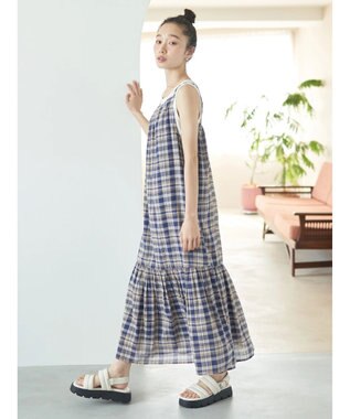 earth music&ecology マドラスチェックキャミワンピース Navy