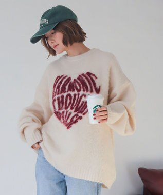 WEGO 【ユニセックス着用ITEM/MLサイズ展開/25年秋冬新作】ファジーグラフィックプルオーバー オフホワイト