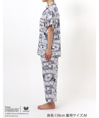 WACOAL ワコール_リラックス＆スリープ パジャマ 5分袖 半袖 8分丈 綿100%(本体) PEANUTS スヌーピー レディース FDT157 /ワコール グレー