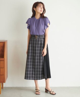 Feroux 【洗える】プリーツコンビチェック スカート ブラック系3