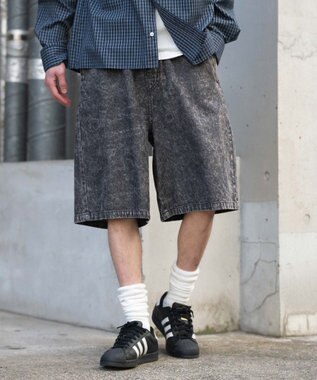 WEGO 【ウエストゴム/SMLサイズ展開】イージーコットンハーフパンツ デニムブラックソノタ