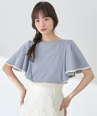 earth music&ecology 【接触冷感/洗濯機可】パイピングフレアスリーブカットソー Sax