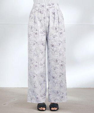 Tiaclasse 【洗える】アソートプリントワイドパンツ グレージュ