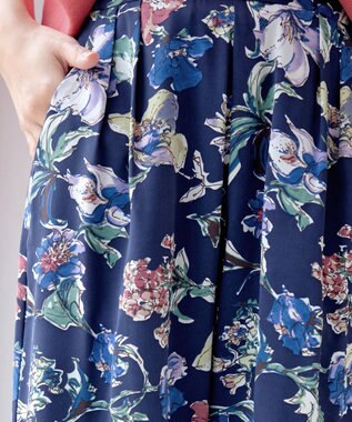 Tiaclasse 【洗える】アソートプリントワイドパンツ ネイビー