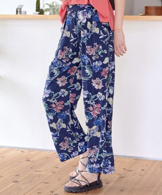 Tiaclasse 【洗える】アソートプリントワイドパンツ ネイビー