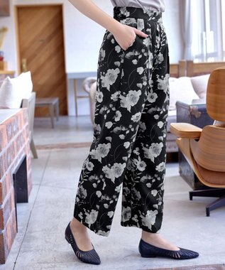 Tiaclasse 【洗える】アソートプリントワイドパンツ ブラック