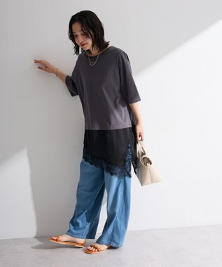Green Parks レースドッキングＴシャツ Charcoal Gray