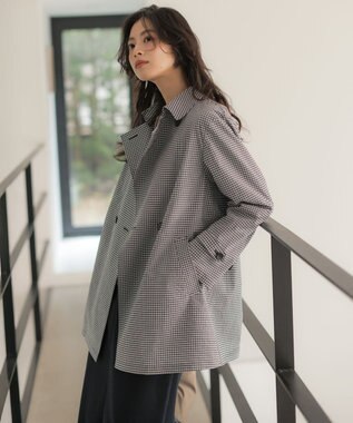 J.PRESS LADIES Lightストレッチチェック トレンチコート ダークネイビーギンガム系
