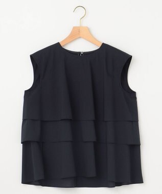 組曲 【WEB限定】コットンレーヨンシャーティングノースリーブ ブラウス ネイビー系