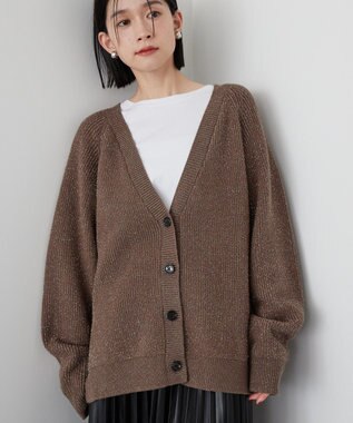 AMERICAN HOLIC バイパチラメ入りＶネック片畦ニットカーディガ Brown