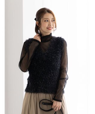 Te chichi シャギーヤーンVネックベスト ブラック