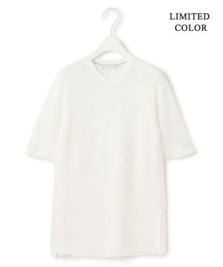 ICB 【WEB限定カラーあり・洗える】 ペーパーブレンドシャインニット 5分袖プルオーバー オフホワイト系［WEB限定］