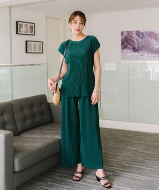 Tiaclasse 【2点セット・新色追加・洗える】クリスタルプリーツセットアップ グリーン