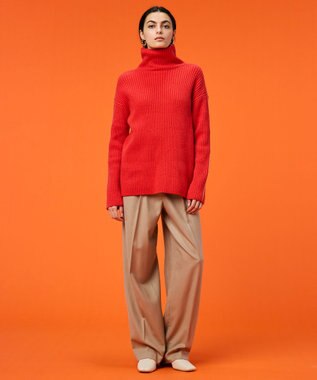 BEIGE， 【洗える】BERTAINA /  配色リンキングタートルネックニット Red Orange×Milk Tea