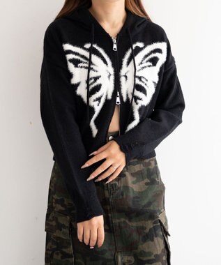 WEGO バタフライWジップシャギーパーカー ブラック