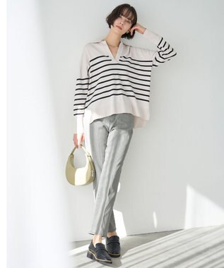 UNFILO L マイビューティ スキッパーニット アイボリー×ブラック