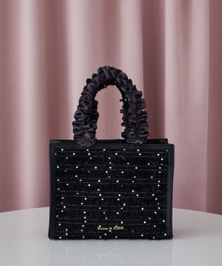 Maison de FLEUR LINTONツイードスクエアフリルトートバッグ Black