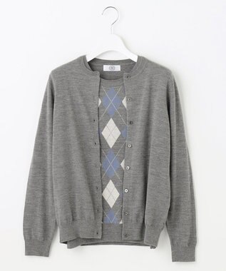 J.PRESS LADIES 【洗える】アーガイルツイン ニット グレー系
