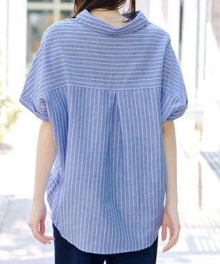 Tiaclasse 【洗える】 リネンミックススキッパーシャツ サックスストライプ