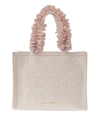 Maison de FLEUR LINTONツイードスクエアフリルトートバッグ Ivory