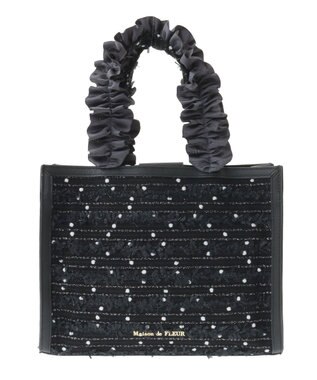 Maison de FLEUR LINTONツイードスクエアフリルトートバッグ Black
