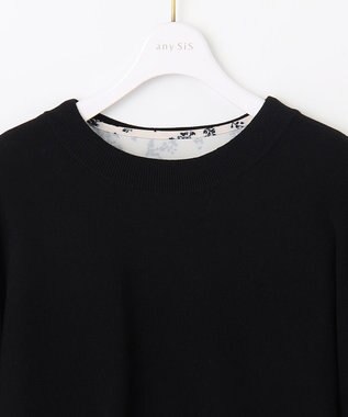 ANY SIS 【美人百花10月号掲載】ドルマンニット×プリントワンピース セット アイボリー系×ブラックニット
