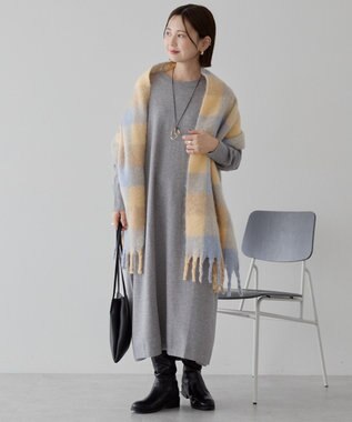 AMERICAN HOLIC 起毛カラーチェックシャギーマフラー Yellow