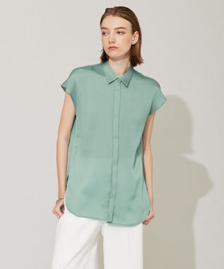 ICB 【接触冷感・洗える】サテンヨウリュウ フレンチスリーブシャツ セラドン系