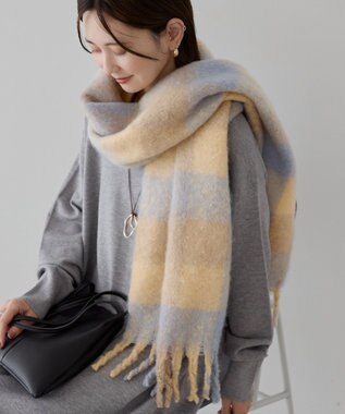 AMERICAN HOLIC 起毛カラーチェックシャギーマフラー Yellow