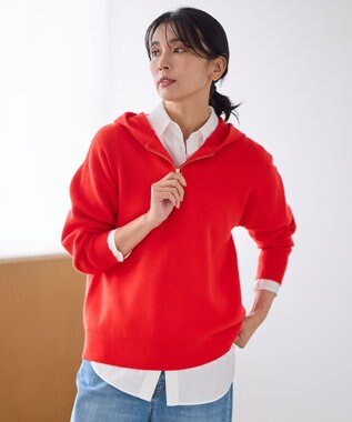 ANY L ハーフジップニットフーディー レッド