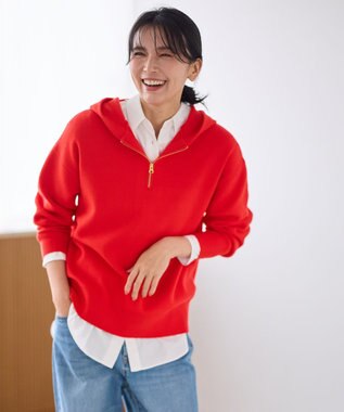 ANY ハーフジップニットフーディー レッド