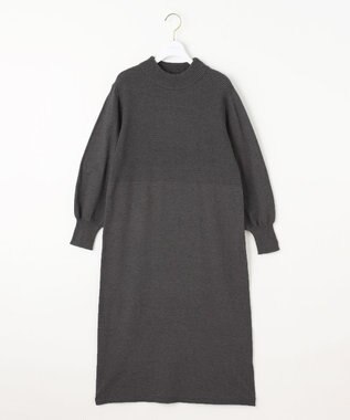 ANY SIS 【洗える】バスケット編み切替えニット ワンピース チャコール