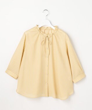 ANY SIS L 【2WAY】スムージーポリエステル フリルネック ブラウス イエローストライプ