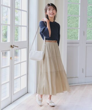 Tiaclasse 【洗える】ベロアプリーツスカート アイボリー