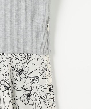 ANY SIS L 【洗える】フラワープリントドッキング ワンピース ライトグレー×アイボリー