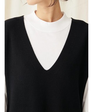 CRAFT STANDARD BOUTIQUE 【2点セット】洗える 60/2 14G片畦Vネックベスト+ロンTEE SET Black
