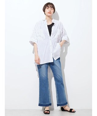 AMERICAN HOLIC ＷポケットバックタックＢＩＧシャツ Stripe Ivory