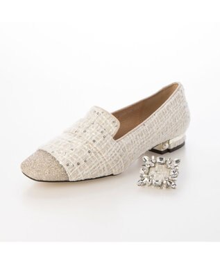 MODE ET JACOMO <MODE ET JACOMO>ビジューバックル付きオペラシューズ アイボリーキジ