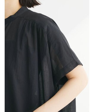 Green Parks インド綿　パイピングバンドカラーシャツチュニック Black