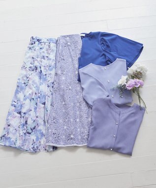 ANY SIS 【洗える】アクアフローラル スカート ブルー系