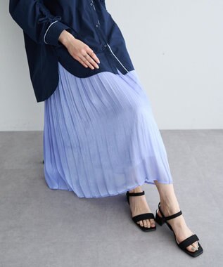 YECCA VECCA シャイニーサテンプリーツスカート Blue