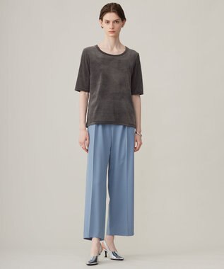 ICB L 【洗える】フロッキーベロア 5分袖プルオーバー チャコール系