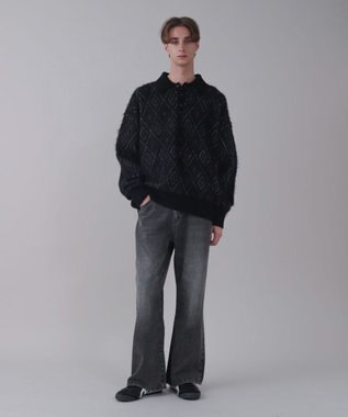 WEGO 【ユニセックス着用ITEM/ウエスト調整可】フレアデニムパンツ ブラック