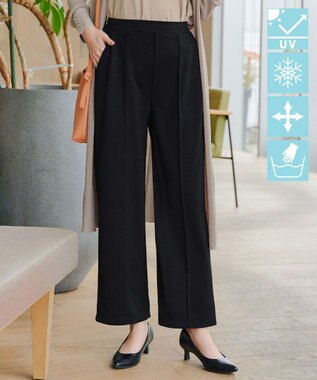 Tiaclasse 【洗える・接触冷感・紫外線ケア・サラごこち】選べるパンツ(テーパード/ワイド） ブラック：ワイド